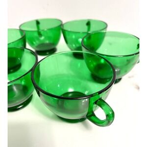 VINTAGE Anchor Hocking Glass FOREST GREEN Punch Cups Set of 7 Depression Glass